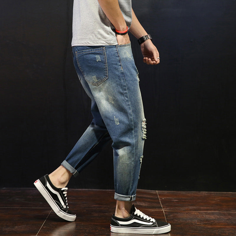 Men's Ripped Jeans Loose Overweight