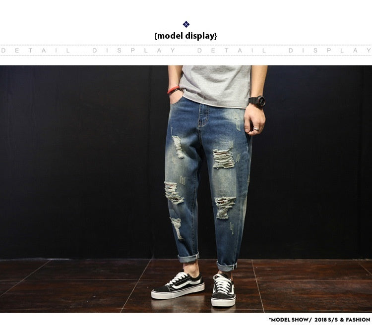Men's Ripped Jeans Loose Overweight