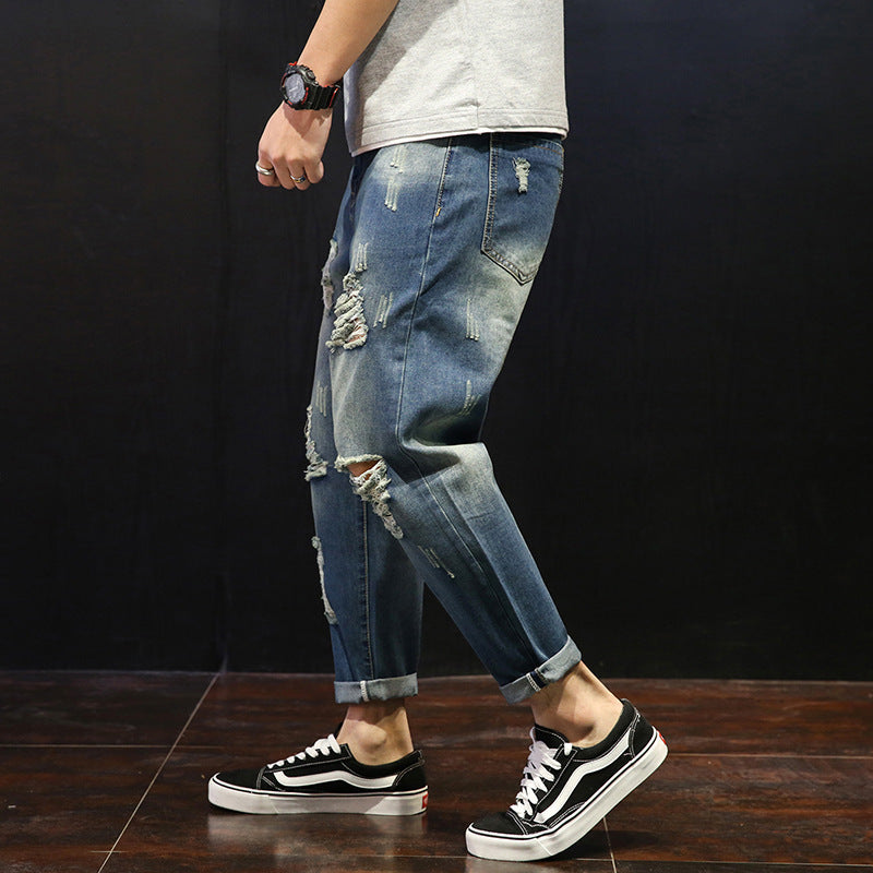 Men's Ripped Jeans Loose Overweight