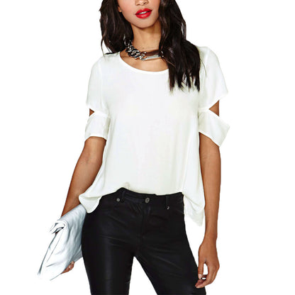 Woman Short Sleeve Casual Chiffon Top